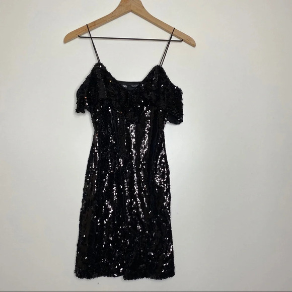 Zara Sequin Black Mini Dress NWOT - Picture 4 of 9